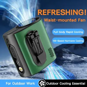 Portable Waist & Neck Fan | 100 Adjustable Speeds, Hands-Free Cooling with Stand & LED Flashlight, Rechargeable Long-Lasting Battery for Outdoor Work, Hiking & Construction