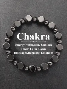 Natural Stone Cut Obsidian Black Gallstone Beaded Bracelet, Pure Black Punk Style Bracelet, Away from Low Frequency, Chakra Healing Crystals