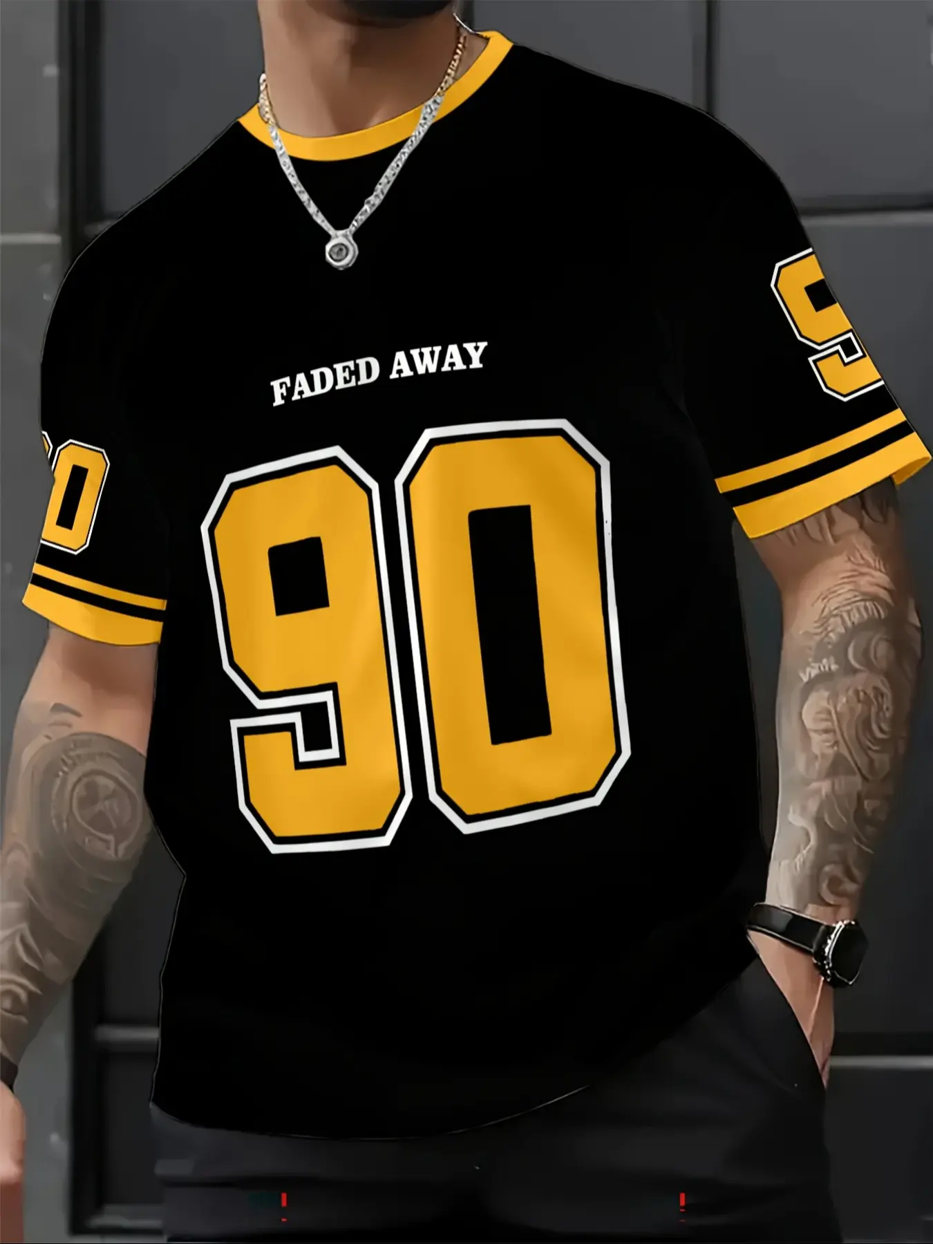 Men's Summer Number 90 Long T-Shirt with 3D Digital Print, Casual Comfortable Fitted Short-Sleeve Top, Great for Outdoor Wear, Streetwear