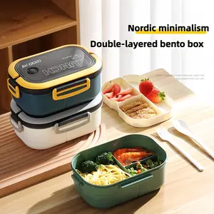 40.58 oz Microwave-Safe Bento Lunch Box - Double-Sealed with Fork and Spoon (Insulated Bag Included), Stackable Container + Durable Plastic, Easy to Clean and Leak-Proof, Essential for Students/Office Workers Back to School, Professional Lunch Box