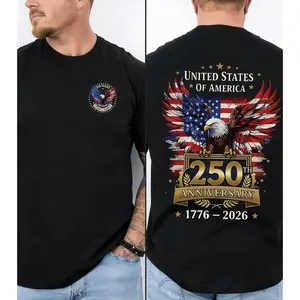United States 250 Year Anniversary Red and Blue Eagle Conserv Front and Back Graphic Gildan Unisex T-Shirt graphic tee