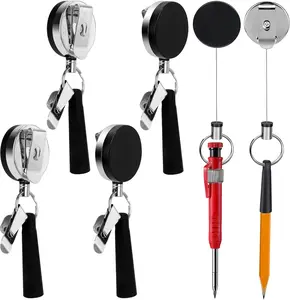 4 Pack 35" Steel Wire Heavy Duty Retractable Pull Pen Pencil Holder, Flexible  Pen Holder and Metal Pen Clip Ideal for Carpenters, , Construction Workers,Waitstaff