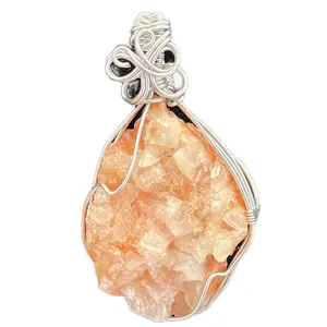 Natural Heulendite Wire Wrap Pendant with Cord - Spiritual Jewelry - Unisex