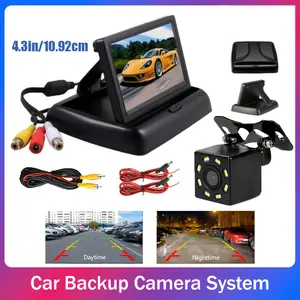 10.92 cm Reversing Camera with Folding Monitor Kit - Ultra Clear Night Vision View with 8 LED Lights for SUVs, Pickups, and RVs - Easy Installation, Universal Fit.