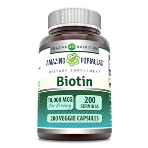 Amazing Formulas Biotin 10000 Mcg Supplement | 200 Veggie Capsules | Non-GMO | Gluten-Free | Made in USA | Suitable for Vegetarians