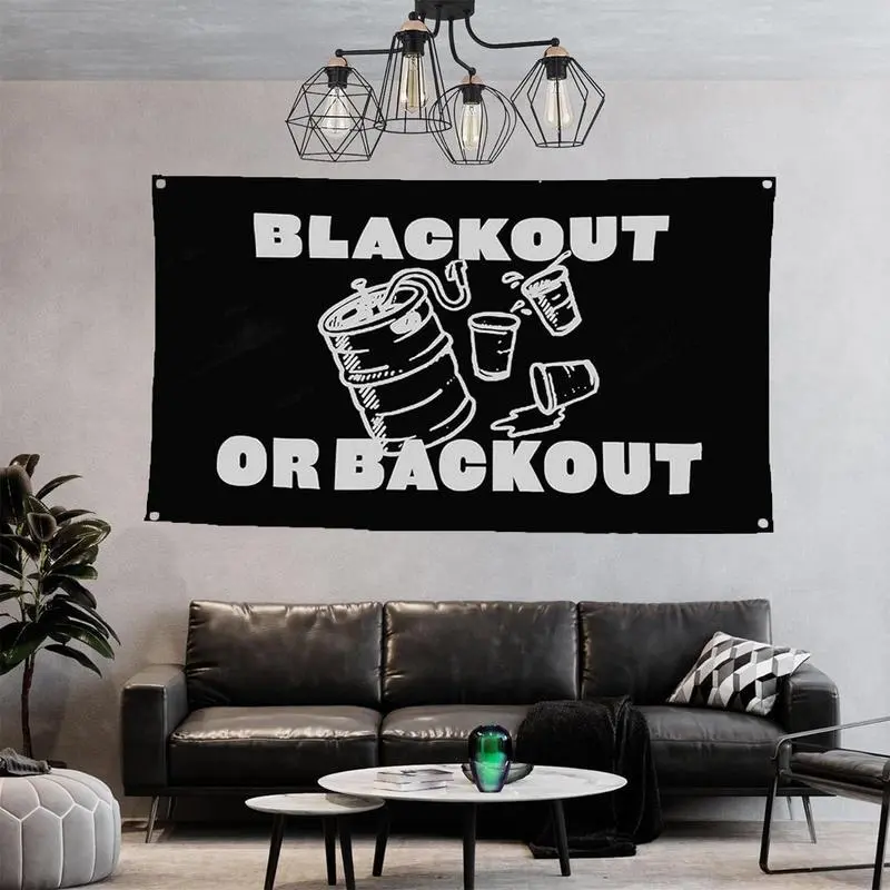 Graphic Funny Print Blackout Flag Tapestry, Polyester Home Wall Hanging with 4 Brass Grommets, Home Supplies for College Dorm Hanging Wall Art, Back to School Living Room Decor Gift