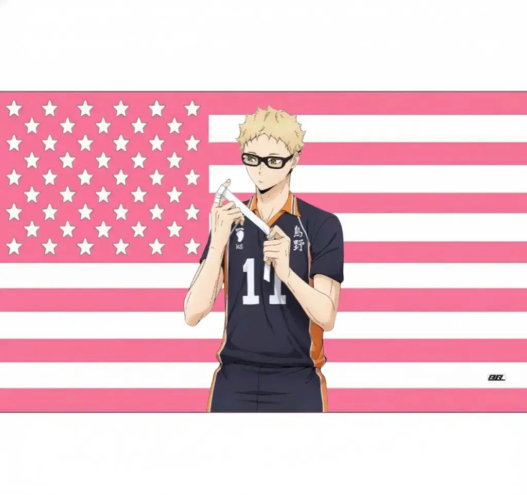 Anime Theme Rectangular Wall Tapestry - Tsukishima Kei#11 Blush Pink Flag Print, Strategic Middle Blocker Home Decor with Shoyo Hinata#10 Tie-In, Living Room Wall Decor Collectible, Wall Hanging