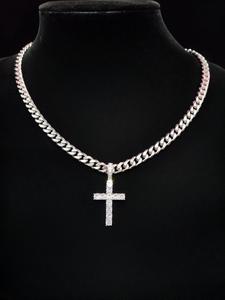 unisex easter street cross pendant statement necklace, religious necklace, sparkling zirconia decor cuban chain necklace for party & daily clothing decor for men & women, exquisite trendy jewelry for birthday