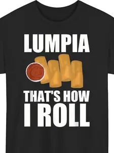 Men' & Women' Philippine Spring Roll Filipino Lumpia Asian Food T-Shirt - 100% Cotton Casual Round Neck Short Sleeve Tee with Spring Roll & llapa Print - Funny Filipino Cuisine Gift