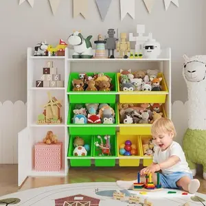 43.5" W Kids Toy Storage Organizer with 8 Removable Bins & 3 Cubbies, Kids Bookshelf and Toy Organizer, Playroom Organization for Playroom Classroom-A