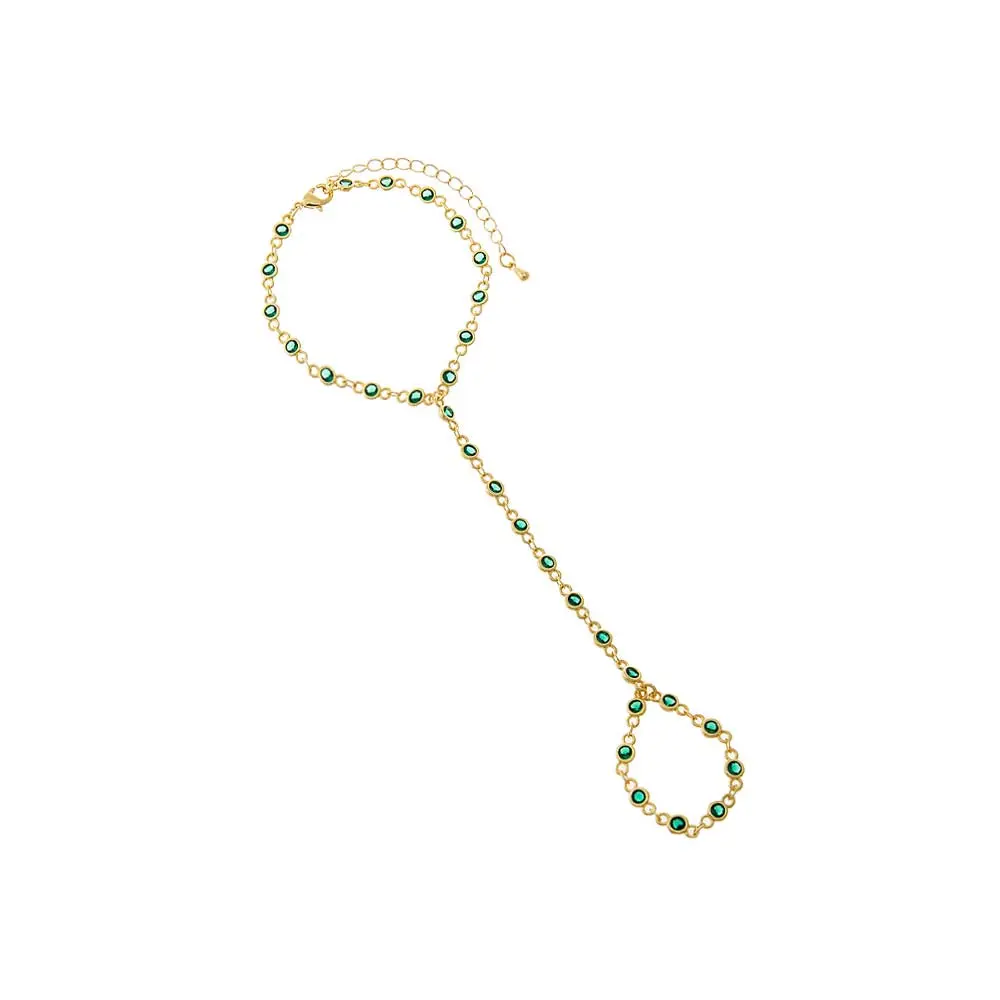 Adina Eden Women's Bezel Set Colored CZ Station Hand Chain Bracelet - Women's Casual Wear Costume Jewelry Bracelets