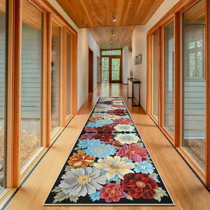 Floral Print Pattern Long Carpet, Soft and Comfortable Living Room Corridor Floor Mat, Easy To Clean Bedroom Bedside Blanket, Home Decor, Floral Area Rug