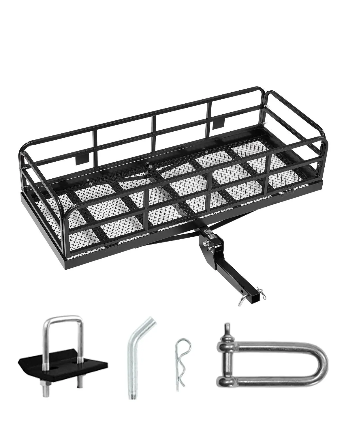 【Summerfinds】VEVOR 60" x 24" x 14",Hitch Cargo Carrier500 lbs Capacity Hitch Cargo Carrier with Anti-Rattle Hitch StabilizerFolding Hitch Mount Cargo Carrier with Pins and LatchesFit for SUVs/Pickup Trucks