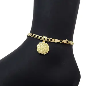 Women's Brass Nugget Cookie Charm Gold Electroplated Cute Lovely Anklet Bracelet 14K Stamped Cuban Chain 4mm 10" Fashion Jewelry - Made in Korea