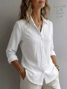 Women's Fashion Lapel Breathable Casual Daily Commute Button Shirt, Simple Design for Spring and Summer, Comfortable and Stylish Top
