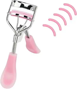 Stainless Steel Eyelash Curler with Built-in Comb – Pinch-Free Lash Curler for All Eye Shapes & Sizes, Includes 5 Silicone Refill Pads (Hazy Pink)