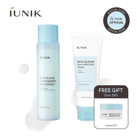 [IUNIK Official]  Beta Glucan Daily Hydration Barrier Duo | Lacto Barrier Milk Essence + Daily Moisture Cream | Peptide Barrier Repair & Elasticity Skincare Set for Barrier-Compromised Skin | Korean Skincare, K-Beauty