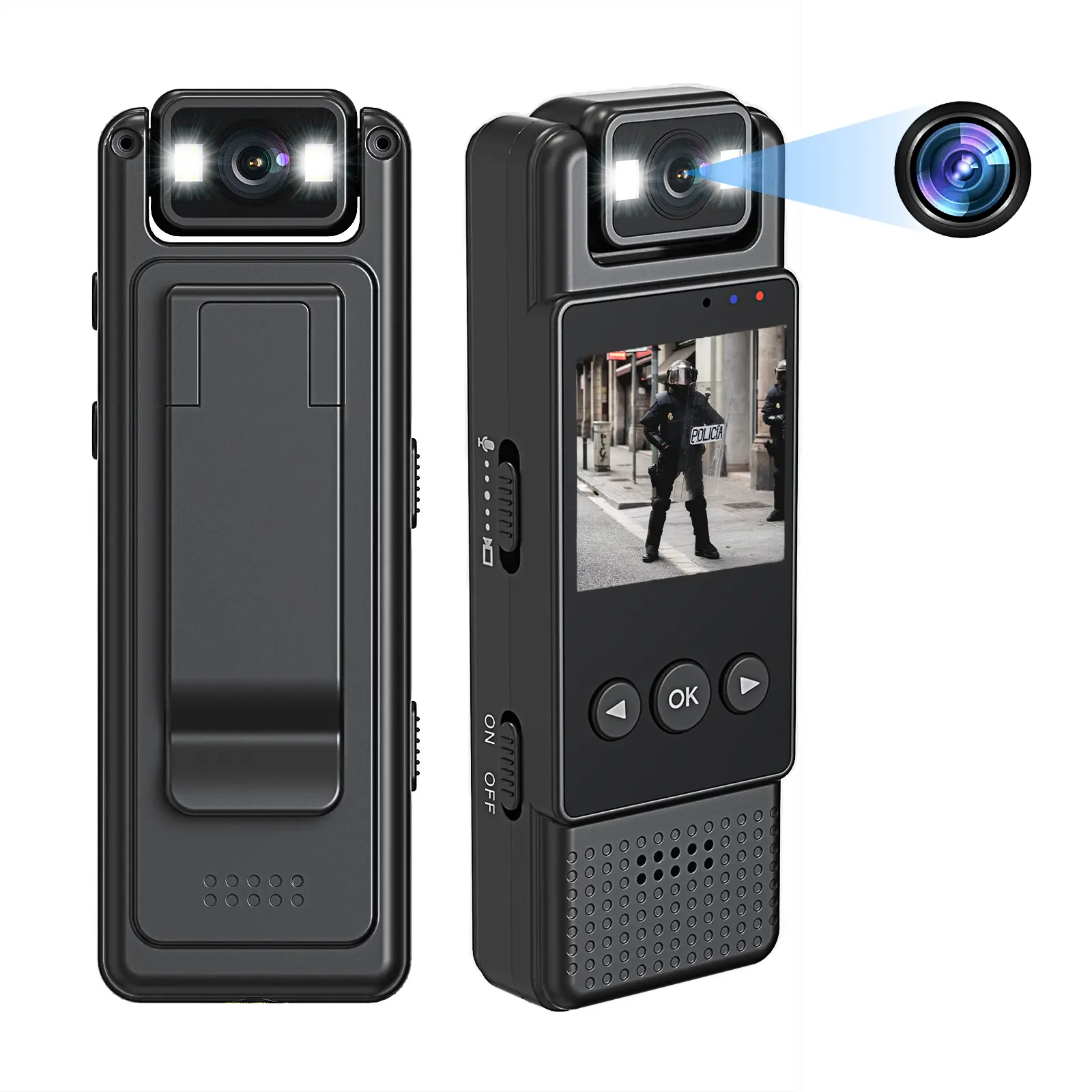 Unisex Compact Body Video Camcorder - Lightweight Rechargeable 1080P Digital Zoom AVI Clip-On Mini Device with LCD Screen, Buttons, 180-Rotating Lens, Night Vision, Motion Detection, Charging Support (TF Card Not Included) for Content Creation