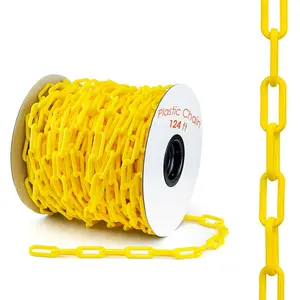 Plastic Chain Safety Barrier, 124 Feet, 2" Links, Light Weight, UV Protected, Accessory for Crowd Control, Queue Line, Decoration, Chains Link Fence, Yellow