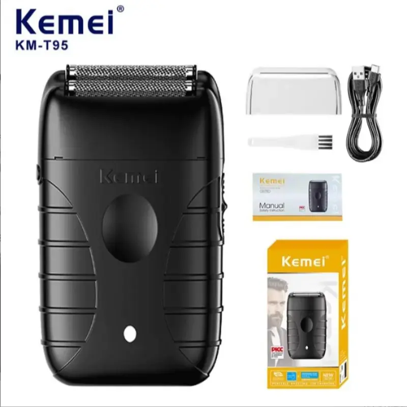 Men's Rechargeable Electric Shaver Km-T95 USB, Dual Blade Razor for Facial Beard Trimming, Lithium-Ion Battery, New Condition