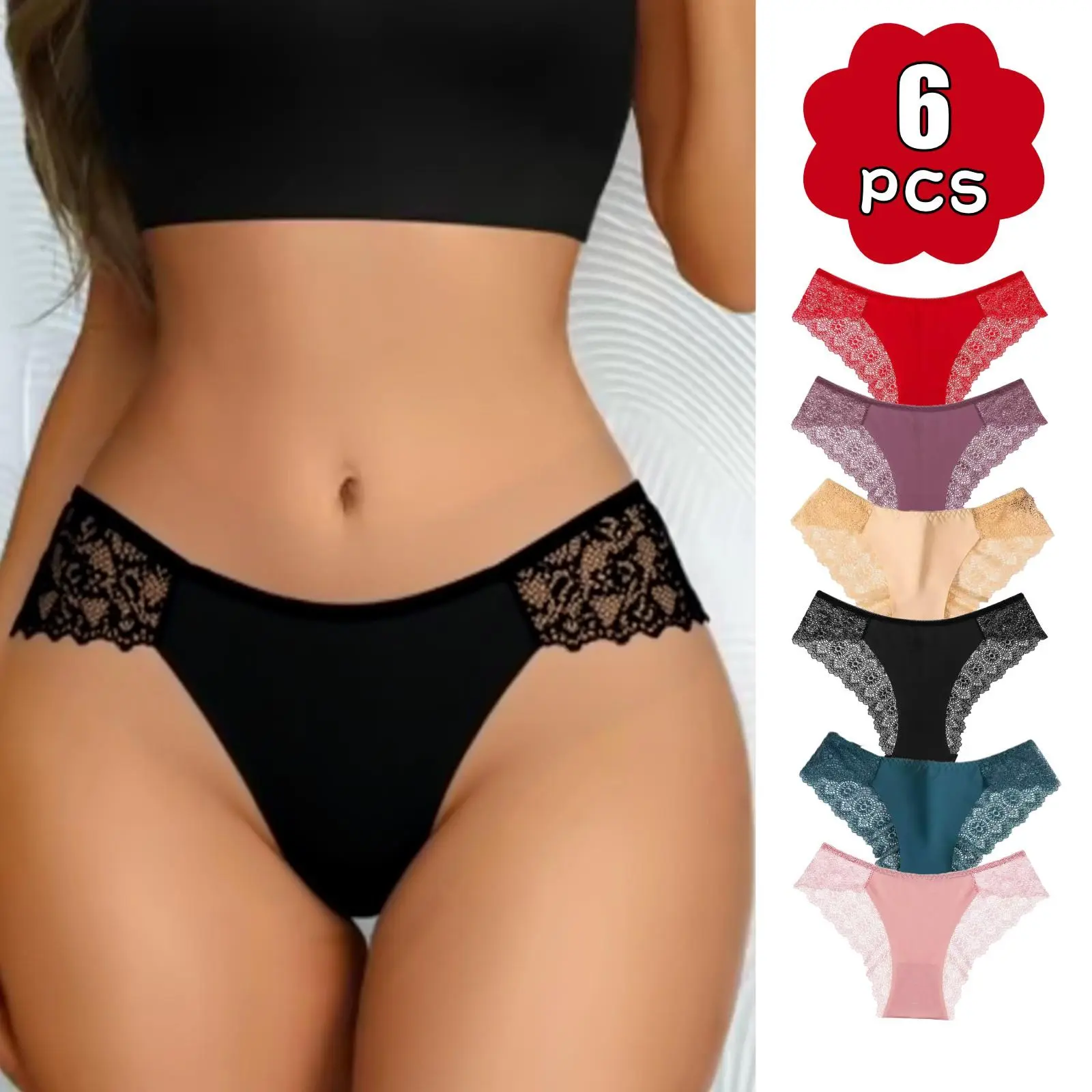 Women's 12-Pack Lacy Low Waist Sweet Fantasy Assorted Color Contrast Lace Pattern Briefs - Buttery Soft Support, Seamless, Breathable Cotton Crotch, Stretchy No-Show Polyamide Everyday Intimates, Thanksgiving Gift