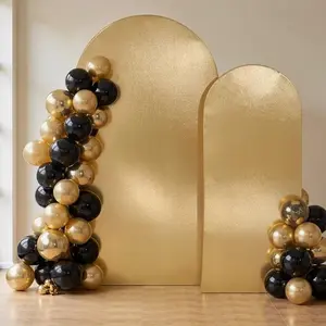 Gold Shimmer Arch Backdrop Cover Set of 2 (6 7.2FT) with Zipper,Thick Soft Stretchy Sequin Glitter Spandex Fitted Chiara Cover for Wedding Birthday Baby Shower Graduation Photo Backdrop