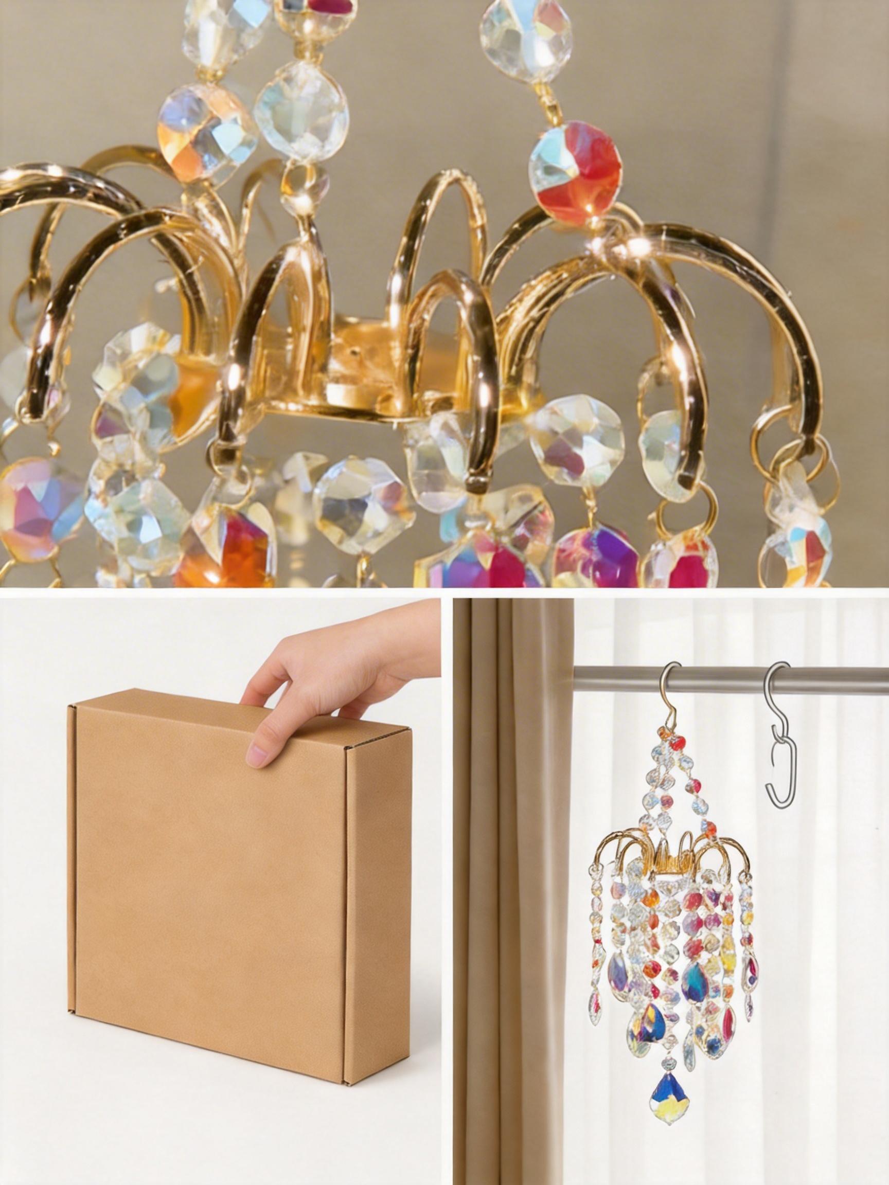 16 Inch/42cm Gold Crystal Sun Catcher | Rainbow Maker Window Decor.Creates dancing rainbows on walls. Gold metal frame with artificial crystals. great gardening , french doors , rain box chime unique large memorial wind chime