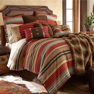 Bedding 5 Piece Super King Comforter Set, Striped Southwestern Bed Set, Rustic Comforter Set with Bed Skirt, Pillow Shams