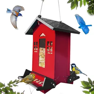 Squirrel Proof Bird Feeder For Outdoors -Metal Wild Bird Seed Feeder With Bilateral Weight-Activated Perches, Large 5LB Capacity, Durable Hanging Feeder For Finch, Cardinal, Blue Jay, Outdoor Garden, Backyard, Patio, Weather-Resistant Design