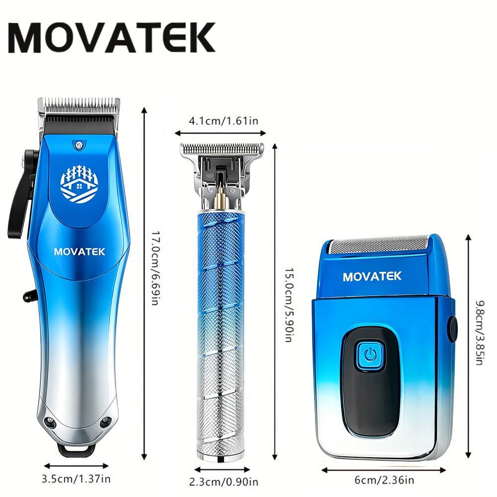 MOVATEK 3pcs Men's Electric Professional Hair Clippers&Trimmer Kit USB Rechargeable, Hair Trimmer with LED Battery Status Adjustable Limit Comb Set With Hair Clipper Electric Shaver, Detail Trimmer, Ideal Valentine Gift ,Holiday Gift For Dad For Boyfriend