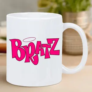 1pc Bratz Logo Ceramic Coffee Mug - Durable, Reusable, Hand Wash Only - Multi-Purpose, No Electricity Needed - Perfect Gift for Bratz Fans