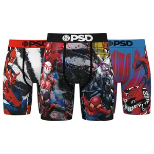 PSD Mens Spider-Man Boxer Brief 3 Pack - Standard Length 7 Inch Inseam, Soft and Breathable Poly Blend Fabric