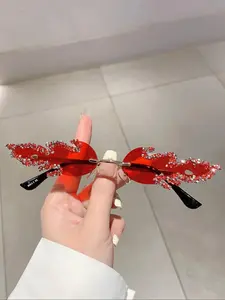 Rhinestone Decorated Sunglasses, Fashionable Flame Shaped Sunglasses for Women & Girls, Trendy Sunglasses for Outdoor Activities, Trendy Streetwear Sunglasses