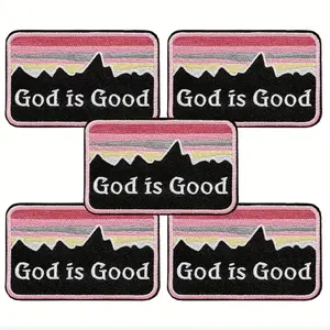 5pcs Colorful Set Faith Message Embroidery Iron-On Patches, Durable Mountain Motif Spiritual Badges, Sewing Project Fabric Accessories #Summervibes, Five Pieces