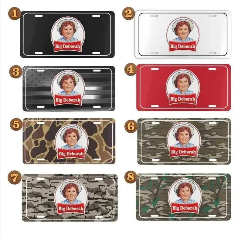 [Old School Bottomland Camo, Southern Humor & Hunting Vibe] Big Deborah Camo Aluminum License Plate, Old School Bottomland Front Car Tag, Funny Country & Outdoor Vehicle Vanity Plate