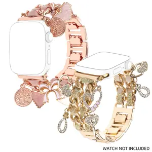 Fashionable Watch Band, 2 Counts Watch Band with Key Love Smile Pendants, Cute Watch Band for iWatch Series 10 9 8 7 6 5 4 3 SE, Smart Watch Accessories, Smart Watch Straps, Smartwatch Accessories