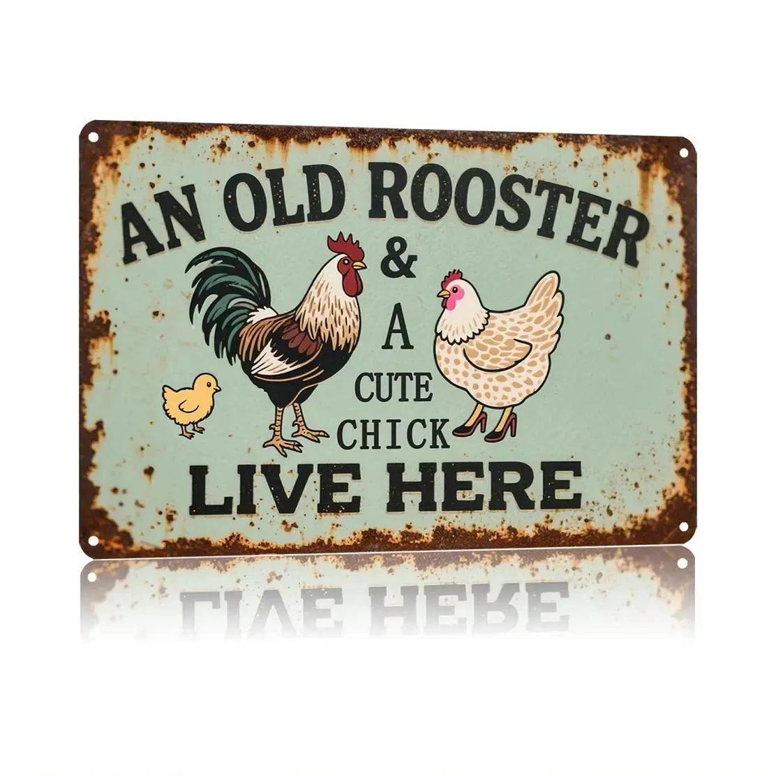 8x12 in Eclectic Dainty Aluminium Farm Sign - Old Rooster, Cute Chick, Baby Chicken Animal Figure Decorative Chicken Country Speciality Plaques & Signs - Weather Resistant, Fade-Proof Print for Farmhouse, Backyard Wall Decor (Home Supplies)
