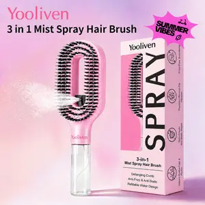 [Summervibes] Yooliven 3-in-1 Mist Spray Hair Brush - Anti-Frizz Ionic Detangling Comb with Refillable 55ml Water Tank, Dual Bristle Design with Massage Tips for Dry, Curly & Thick Hair, Effortlessly untangle knotted hair. tiktokshopspringglowup