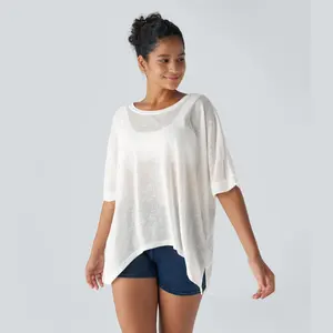 Halara Asymmetric Split Hem Sheer Oversize Casual Top