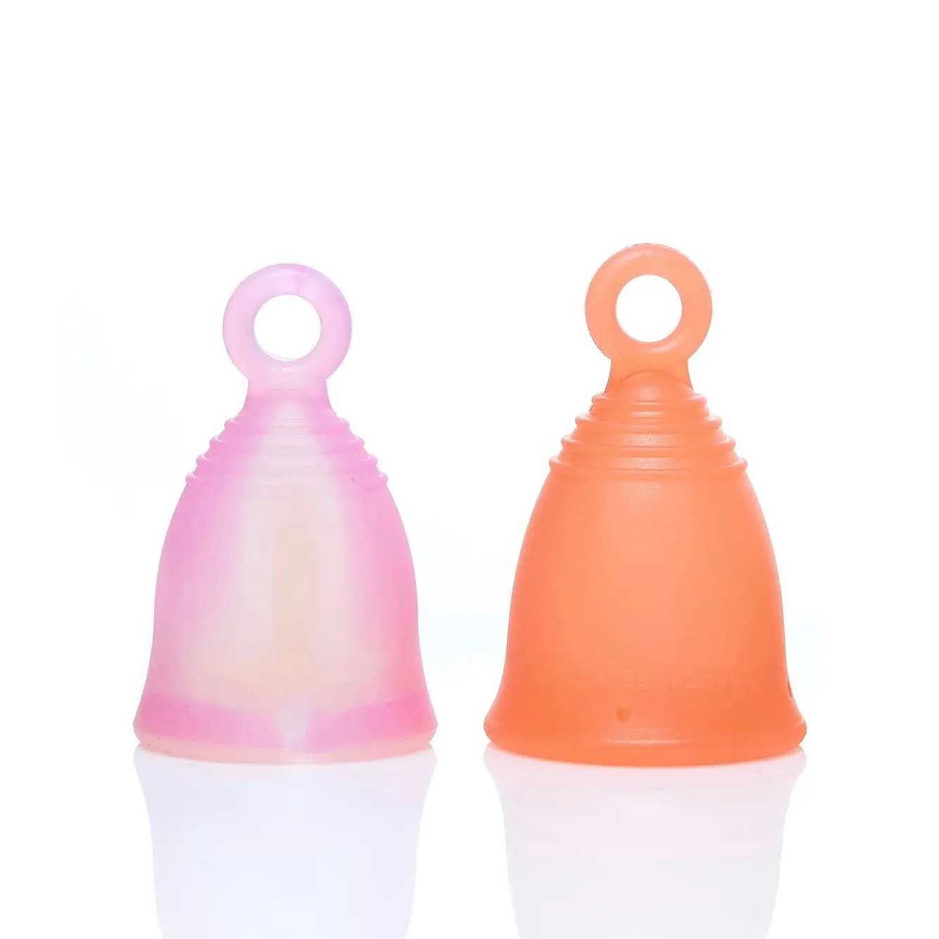 Peachlife® Menstrual Cups, 2-Pack Ring Loop Soft Silicone Cups (Small, Medium Sizes) - 2 Piece Sets for Personal Care, Two Piece Sets