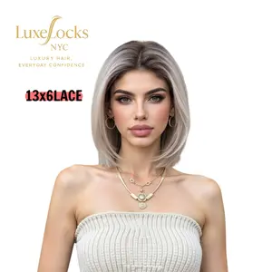 12inch-13x6 Transparent Lace Silver Gray Bob Wig with Dark Roots, Short Straight Middle Part Wig, Natural-Looking Hairline, Beginner Friendly Adjustable Cap Wig for Women