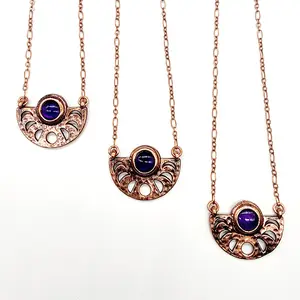 MergingMetals // Amethyst Moon Phase Necklace // Electroformed Jewelry // Soldered Copper Chain