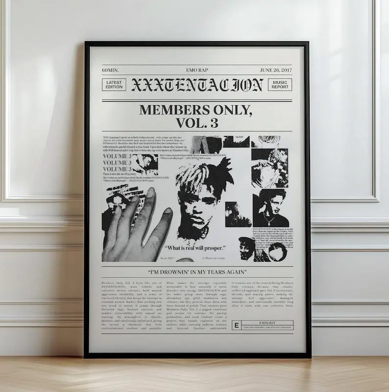 XXXTENTACION - Members Only, Vol. 3 Poster, Album Art Print, Newspaper Style, Rap Decor