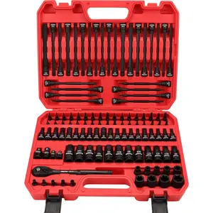 112- Torx and Allen Bit Socket Set, 1/4", 3/8",1/2" Drive Bit Socket Set with Quick-Release Ratchet Wrench, Adapters, Extra long torx/Tamper proof torx/Hex/Ball End Hex/E-Trox,SAE/Metric,S2 Steel