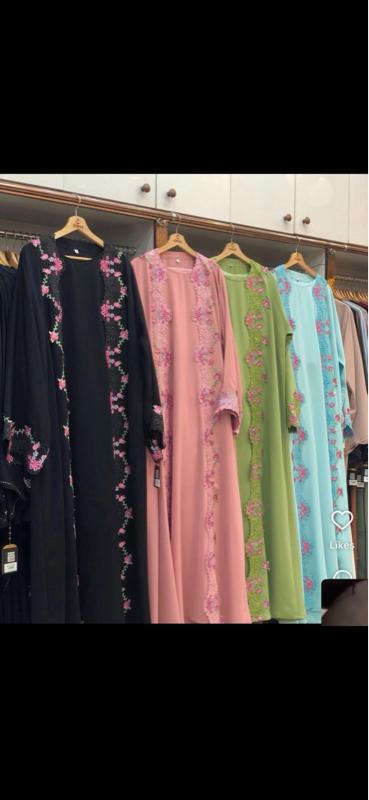 Lace Abaya - Elegant Floral Embroidery Design in Multiple Colors for Women's Fashion Available in Black Pink Green and Blue