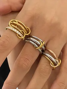 Best-selling stainless steel interlocking diamond titanium steel full-cut ring, stainless steel multi-layered stacking ring, finger ring with interlocking design