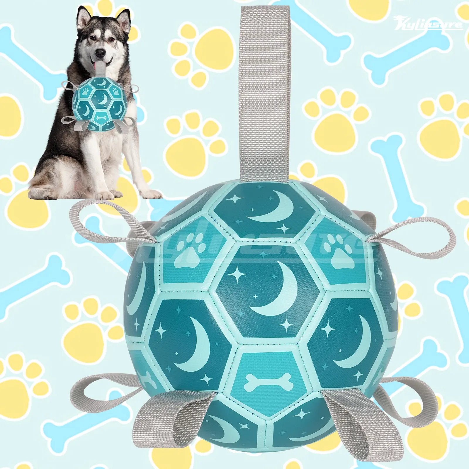 Gift for Pets, Night Sky Football Pet Toy Summer Gift, Indoor & Outdoor Pet Play Supply with Nylon Strap & Hand Pump, Blue Color That Pets Can Recognize Creative Dog Chewing Ball Toy for Teeth Cleaning,Durable Pet Tools Products creative dog keep dog