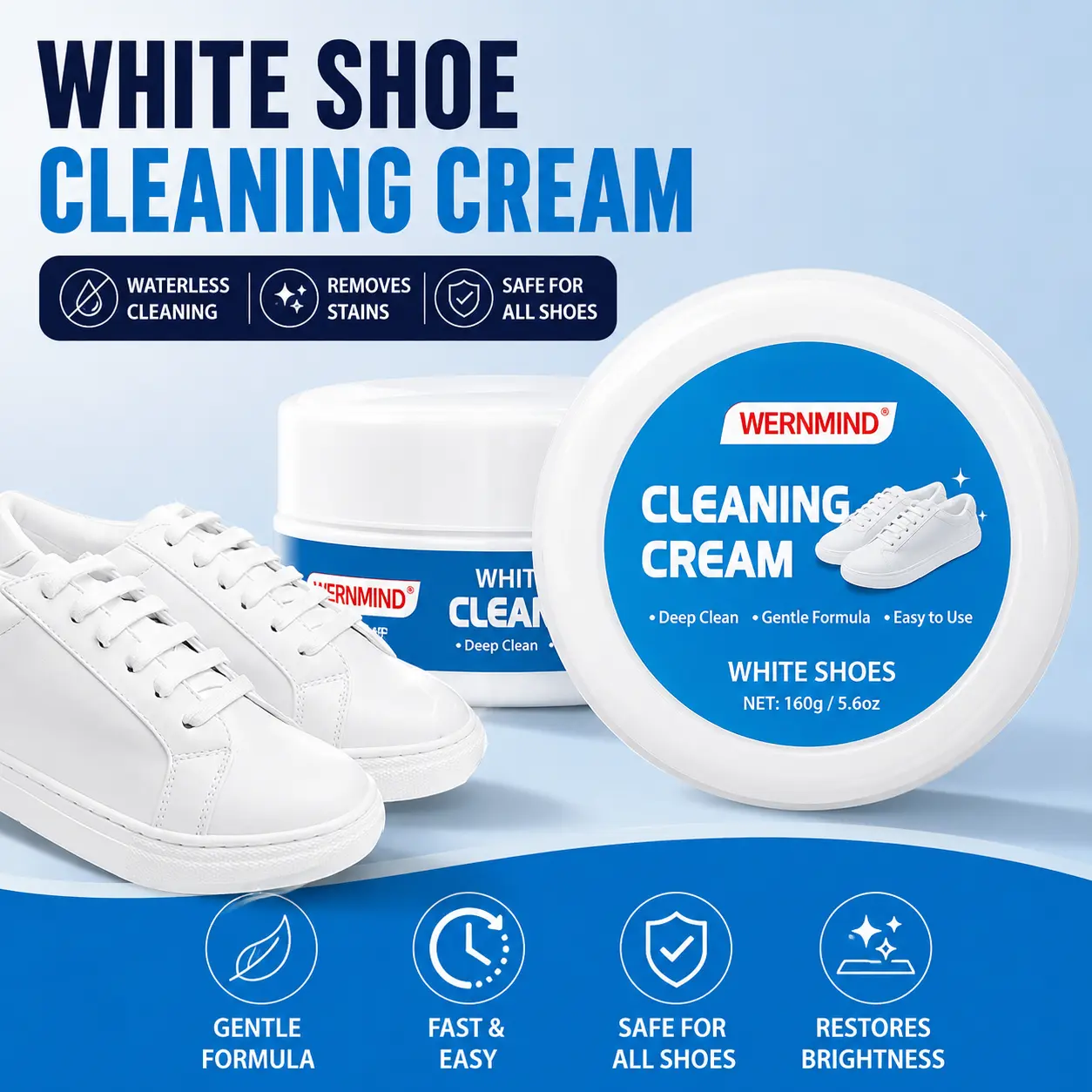 White Shoes Cleaner - Lightweight Waterless Stain Remover, Deep Cleaner with High-Elastic Sponge, Leather Restoration & Everyday Shoe Care for Sneakers, Bags