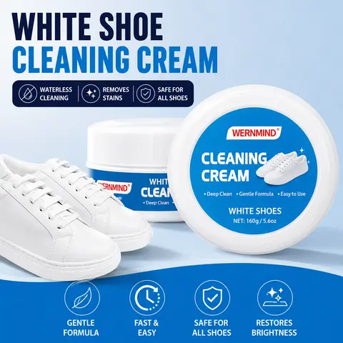 Waterless White Shoe Cleaner Kit - All-Purpose Cream Form Stain Removal, Lemon-Scented Lightweight Fast-Easy Deep Cleaner with High-Elastic Sponge, Leather Safe, Sneaker Eraser for Daily Care of Sneakers, Bags, Suede