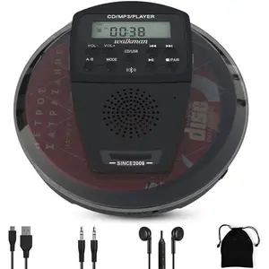 Rechargeable CD Player Portable with ,Compact Anti-Skip Shockproof Walkman CD Player with Earphone, Stereo Speakers&LCD Display for //Travel (AUX Output)